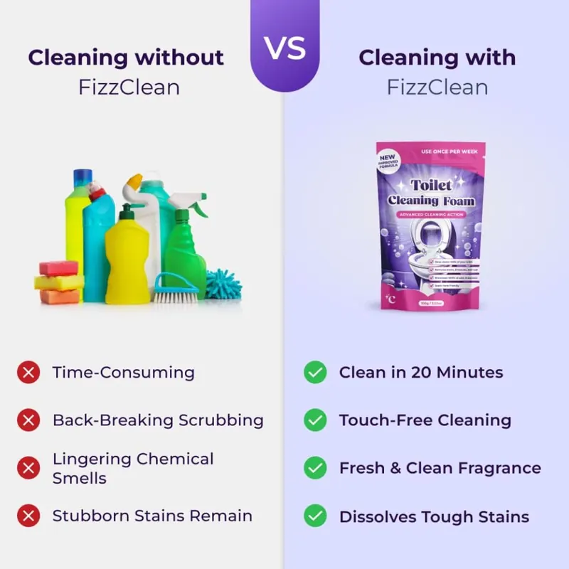 Cleaning without FizzClean versus cleaning with FizzClean comparison